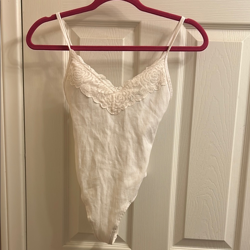 White Lace Trim Bodysuit